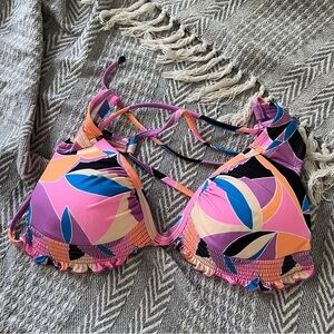 Salt + Cove Multicolor Abstract Triangle Halter bikini Swim Top Bra Pink Sz DDD